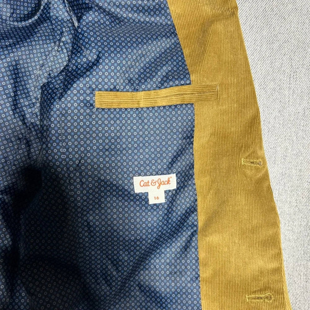 Cat & Jack Boys Corduroy Blazer Jacket Size 16 Brown Mustard Suit Coat NWT